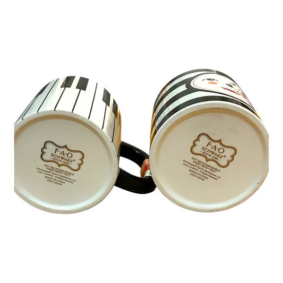 FAO Schwarz Collectible Mugs Set Piano Keys Clock Face Black and White Stripes - Picture 5 of 5